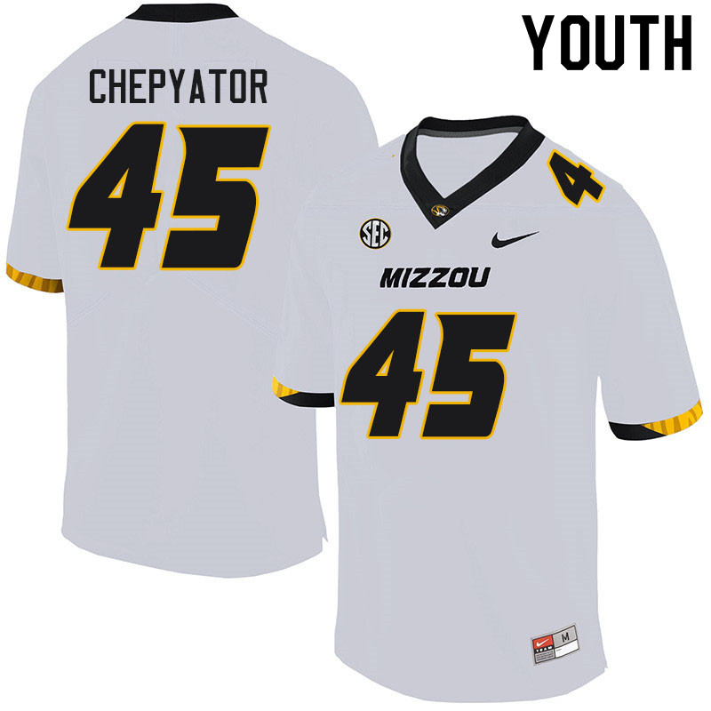 Youth #45 Kibet Chepyator Missouri Tigers College Football Jerseys Sale-White - Click Image to Close
